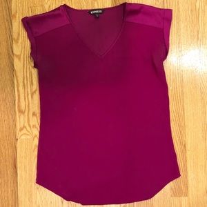 Express ✨ Satin Roll Sleeve V Neck Blouse